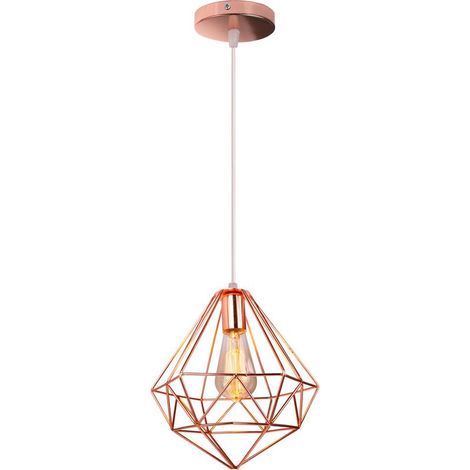 Plafonnier Antique En Diamant 26CM Suspension Luminaire Moderne Lustre Vintage E27 Pour Loft, Bureau, Intérieur Or Rose (1/5)