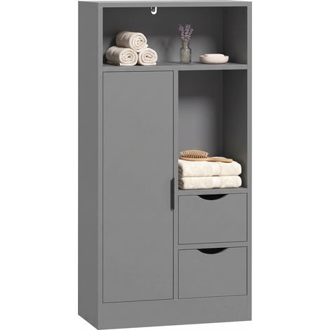 Meuble de salle de bain - HOMCOM - 2 tiroirs, 2 compartiments ouverts - panneau de particules - 50x25x100cm - gris (1/5)