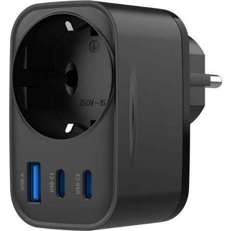 Toma USB - HAVIT - UC142 EU - 30 W - 2x Tipo-C - Negro