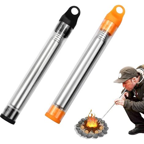 Soufflets De Poche, Tube De Feu en Acier Inoxydable, Paquet De 2 Soufflets De Poche à Huit Sections pour Le Camping, Le Barbecue, Le Pique-Nique (1/5)