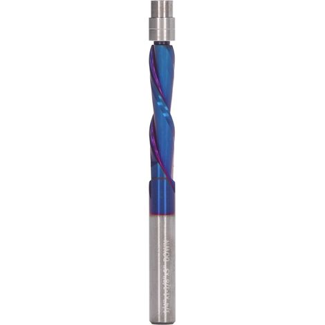 Fraise à affleurer à coupe ascendante pour défonceuse CNC, à spirale, tige 1/4", carbure monobloc avec roulement (1/5)
