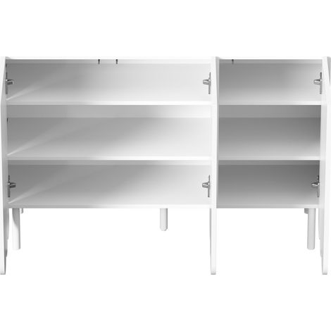 Aparador blanco moderno con puertas onduladas 120 x 35 x 80 cm, sin tiradores, estantes regulables (1/5)
