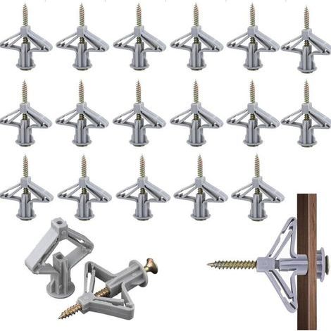 20 Pieces M860 Cheville Brique Creuse Forme Papillon, Fixations Pour Plaques De Plâtre Avec 20 Pieces Vis, Cheville pour Plaques Plâtre, Panneaux Fibres Gypse, Murs Creux (1/4)