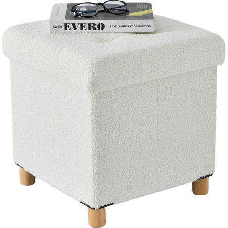 Tabouret ACAZA avec rangement - Tabouret avec pieds - 40x37x37cm - Blanc (1/2)