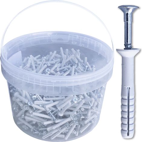 D-Work Chevilles à Frapper NHS D. 5 x Lt. 35 mm avec Vis Tête Fraisée - Lot de 600 pièces - Dimensions : 35 mm longueur, 5 mm diamètre - Épaisseur 5 mm - Denture Tête Fraisée - Idéal pour fixation ver (1/5)