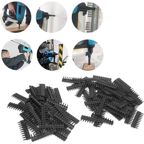 1000 clous de serrage en plastique pour portes et fenêtres, pistolet à clous à gaz à film noir, clou à gaz à embout 3/4" (1/5)