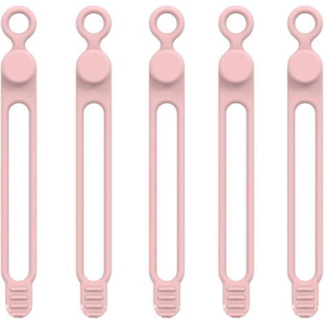 Serre-câbles en silicone rose 106 mm 5 serre-câbles élastique flexible et réutilisable pour la gestion et la fixation des câbles