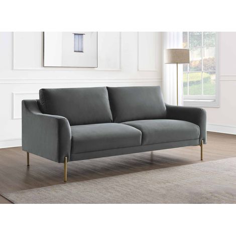 Canapé droit 2 places en velours gris CELINE (1/5)