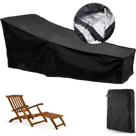 Sonnenliegen-Abdeckung mit Belüftungsöffnungen, wasserdicht, winddicht, UV-beständig, 210D Oxford-Gewebe, Sonnenliegen-Abdeckung, Liegestuhl (200 x 75 x 40/80 cm) – Schwarz
