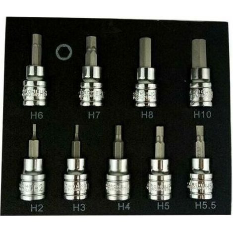 Coffret cliquet et douilles 9 pièces – Douilles hexagonales 3/8' en acier chrome vanadium – Tailles 2-10mm pour clé Allen (1/5)