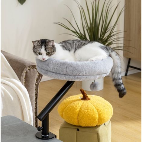 Lit pour chat de bureau pivotant à 360°, hauteur réglable, gris, pour chats jusqu'à 6 kg (1/5)