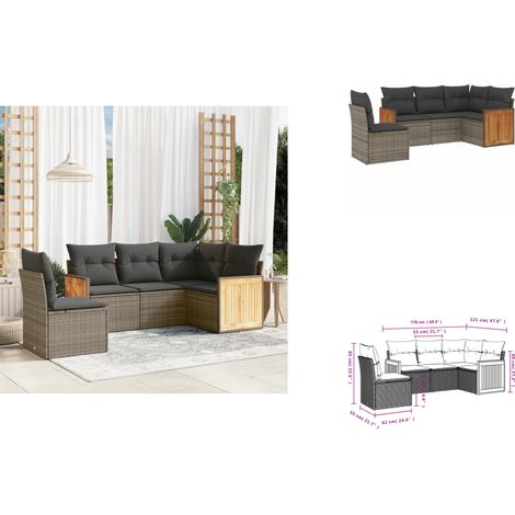 Salon de jardin 5 pcs avec coussins gris résine tressée - Ensemble Salon De Jardin - Meuble Extérieur - Résine Tressée - Rotin Synthétique - Mobilier De Jardin (1/3)