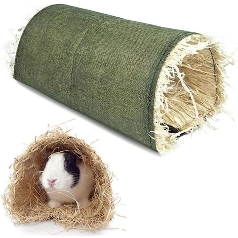 1 Tunnel Pour Petits Animaux, En Herbe Et Lin, Pliable, Pour Cochon D'Inde, Lapin, Furet (1/5)