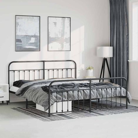 Cadre de lit métal sans matelas avec pied de lit noir 183x213cm (1/5)