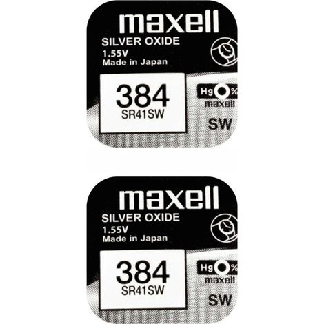 .2 Piles Maxell 384 SR41SW Silver Oxide 1,55v.
.
.