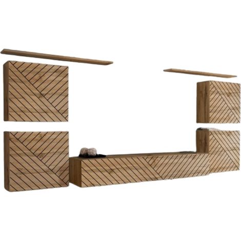 Conjunto de muebles para salón SWITCH IV – Roble Wotan – Acabados fresados – Diseño moderno