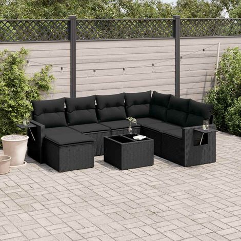 vidaXL Salon de jardin 8 pcs avec coussins noir résine tressée (1/5)