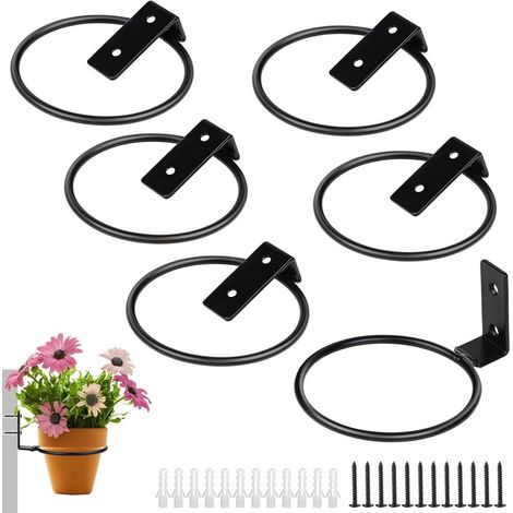 Juego de 6 maceteros de pared, aptos para interior y exterior, fabricados en metal negro plegable, para macetas de 10 cm de diámetro.