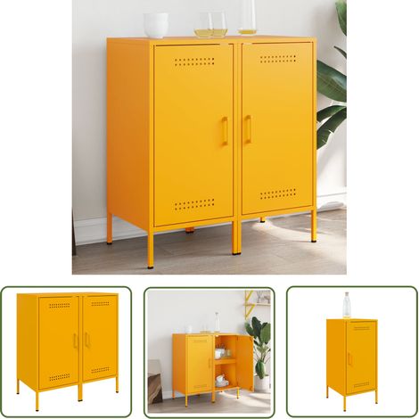 The Living Store Buffets 2 pcs jaune moutarde 36x39x79 cm acier - Buffet Industriel - Meuble Rangement - Buffet Design - Buffet Jaune - Buffet Acier (1/5)