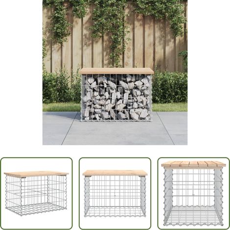 vidaXL Gabionenbank -  Gartenbank aus Gabionen 63x44x42 cm Massivholz Kiefer (1/5)
