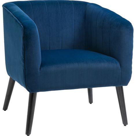 Poltroncina scandinave rembourrée en velours bleu, pieds en bois, 70,5x70x76cm, fauteuil moderne élégant pour salon