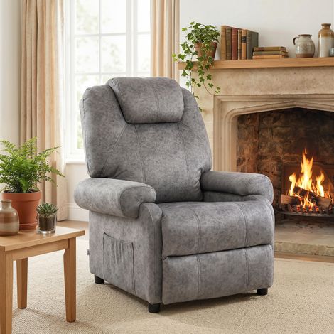 Sillón Relax Reclinable Manual hasta 135º con Reposabrazos Reposapiés Acolchado Grueso Gris (1/5)