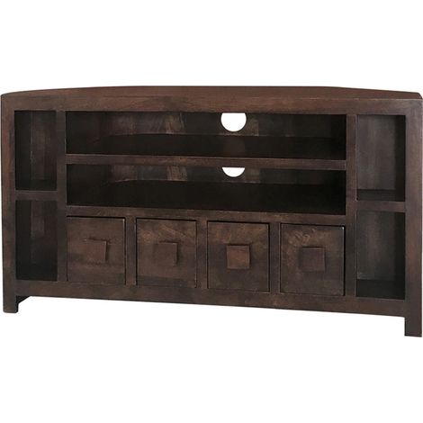Dakota Plus Corner TV Unit - Mango Wood - L43 x W104 x H55 cm - Dark Finish