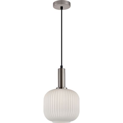 Suspension ronde chrome, verre blanc strié, E27 Italux (1/4)
