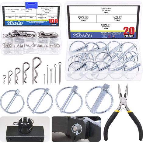 Lot de 121 épingles à cheveux robustes avec clips en R en acier au carbone et épingles à cheveux fendues en acier inoxydable 304 avec pince à bec aiguille pour automobile, voitures et camions (1/5)