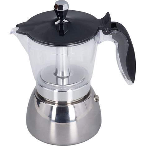 Cafetière Italienne 6 Tasses Moka Pot en Acier Inoxydable avec Dessus Transparent ABS pour Maison et Bureau