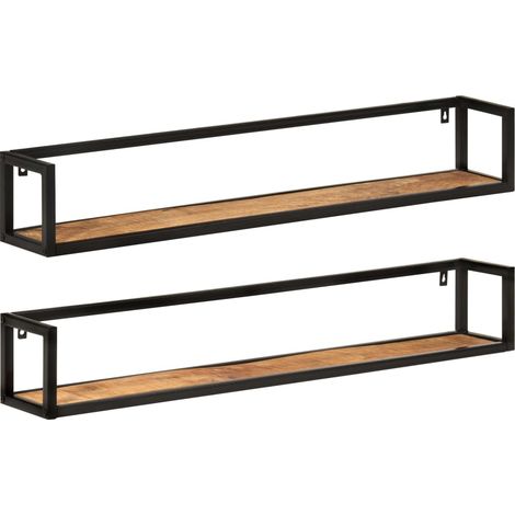 Étagères murales 2 pcs 110x17x17 bois massif manguier et fer (1/5)
