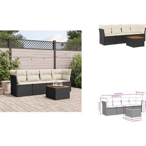 The Living Store Salon de jardin 5 pcs avec coussins noir résine tressée - Meubles extérieurs (1/3)