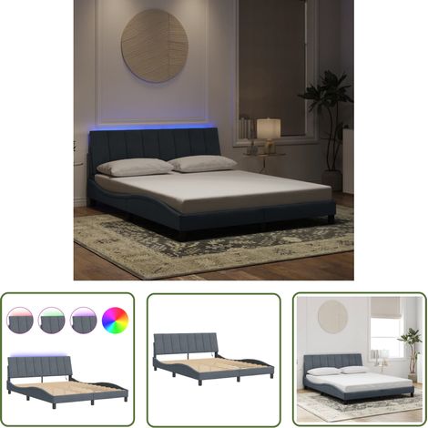 The Living Store Bettgestell mit LED-Leuchten Dunkelgrau 160x200 cm Samt - Samtsofa - Bettrahmen - Doppelbett - Boxspringbetten - LED Beleuchtung (1/5)