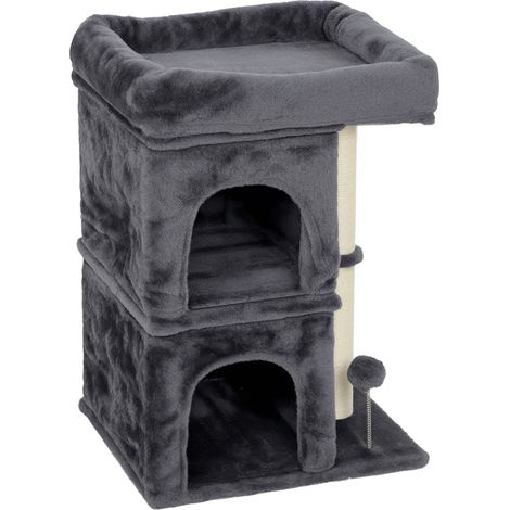 PawHut Albero per Gatti Fino 7 kg con 2 Casette, Lettino e Palo Sisal Grigio