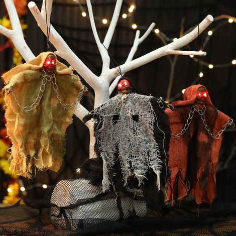 3 ciondoli a forma di fantasma di Halloween,decorazioni luminose a forma di fantasma e teschio con suono (1/2)