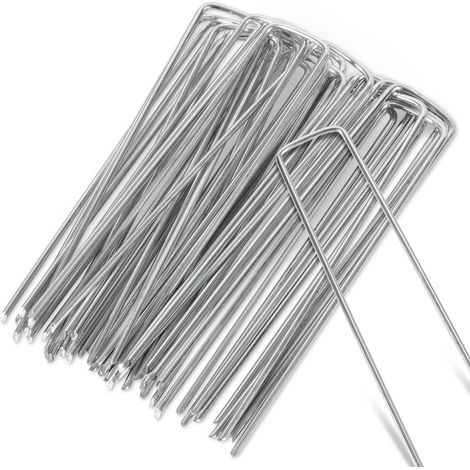 Anti-Rost Erdanker Heringe Bodenanker 50 Stück, aus Verzinktem Stahl für Unkrautvlies, 150x25mm, Ø2.8mm, Angeschrägte Enden, Zum Einschlagen