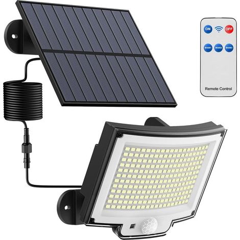 Lampe Solaire Extérieur avec Détecteur de Mouvement [228LED/3 Modes] Lumière Solaire Extérieure avec Télécommande, Étanchéité IP65 LED Solaire Extérieur Jardin avec Câble de 5 Meters [1 Paquet ] (1/2)
