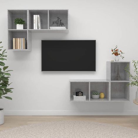vidaXL Muebles de salón de pared 4 pzs madera ingeniería gris hormigón (1/5)