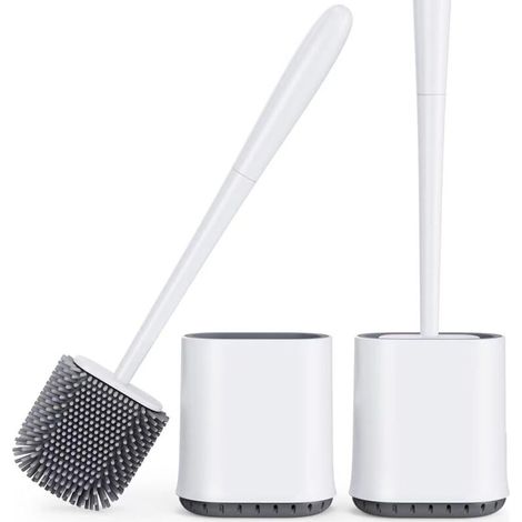 Brosse Toilettes WC,Balai WC vec Séchage Rapide Support Ventilé,Balayette WC vec Poils Silicone pour Un Nettoyage en Profond,Toilette de Salle de Bain (Blanc2 Pcak) (1/5)