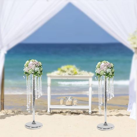 2 Stück Kristallflorist, Hochzeitszentrum Dekorationsvase - 2 27,5 Zoll hohe Kristallanhänger Metallvase für Esstischdekoration