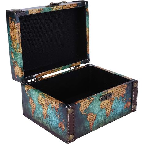 Wooden Storage Box, European Style, Vintage Jewellery Organiser, Decorative Treasure Chest, World Map Box for Necklace, Earrings (2208A-06-Green Map) (1/5)