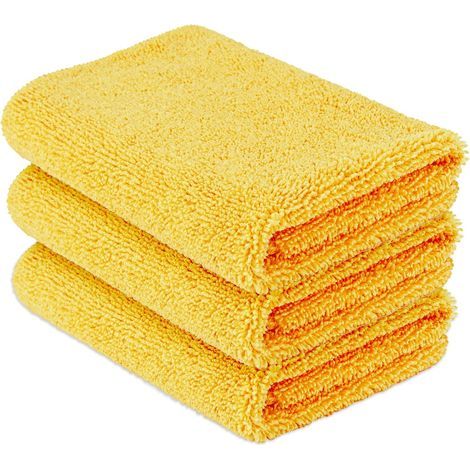 Set of 3 microfiber car towels, double-sided cleaning cloth for vehicle polishing, 40 x 40 cm, Yellow (1/5)