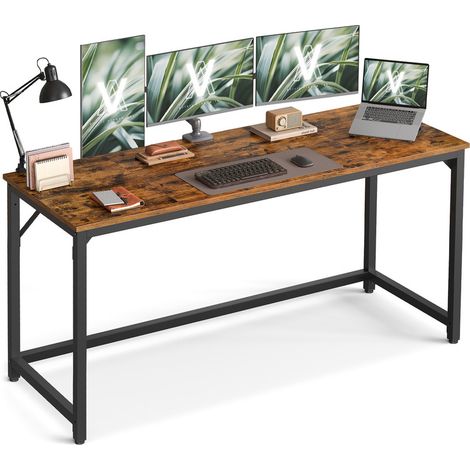 Vasagle – Bureau droit 160 x 60 x 76 cm – Cadre en métal marron rustique et noir – Pieds réglables pour stabilité – Montage facile (1/5)