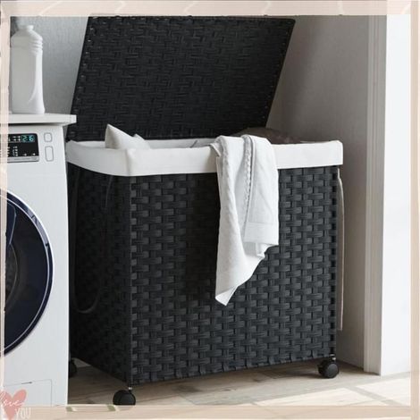 372042 Panier à linge avec roulettes noir 60x35x60,5 cm résine tressée (1/5)