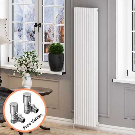 ELEGANT Traditional Column Radiator Cast Iron Style Radiator Vertical Radiator 1800 White Triple Column Radiator Rads with Valves 1800x465mm (1/5)