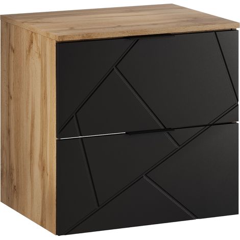 Mobile lavabo da bagno Manello 60 x 46 x 58 cm – Rovere con finitura nero opaco – Mobile da bagno sospeso con 2 cassetti