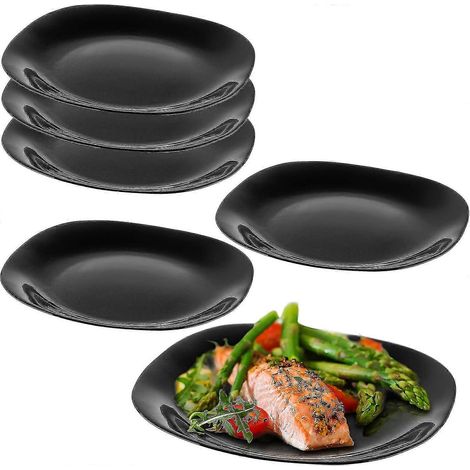 Assiettes plates noires, compatibles lave-vaisselle, en verre renforcé, vaisselle moderne pour la maison et le restaurant (noir/6 pièces) (1/5)