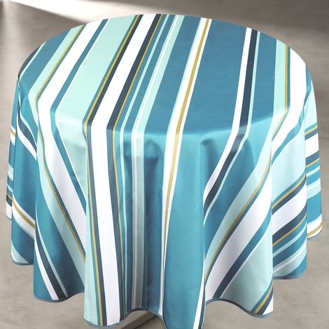 Nappe ronde anti taches à rayures Bleu 160x160 cm
