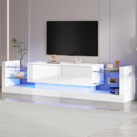 Meuble TV éclairage LED avec tiroirs et étagères de Rangement, Centre Brillant Tbles, Tables d'appoint élégantes pour Le Salon (Meuble TV,Noir)