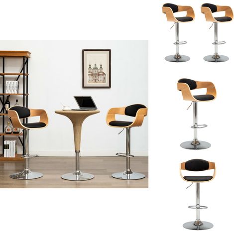 The Living Store Chaises de bar lot de 2 noir bois courbé et similicuir - Chaise de bar ergonomique (1/5)